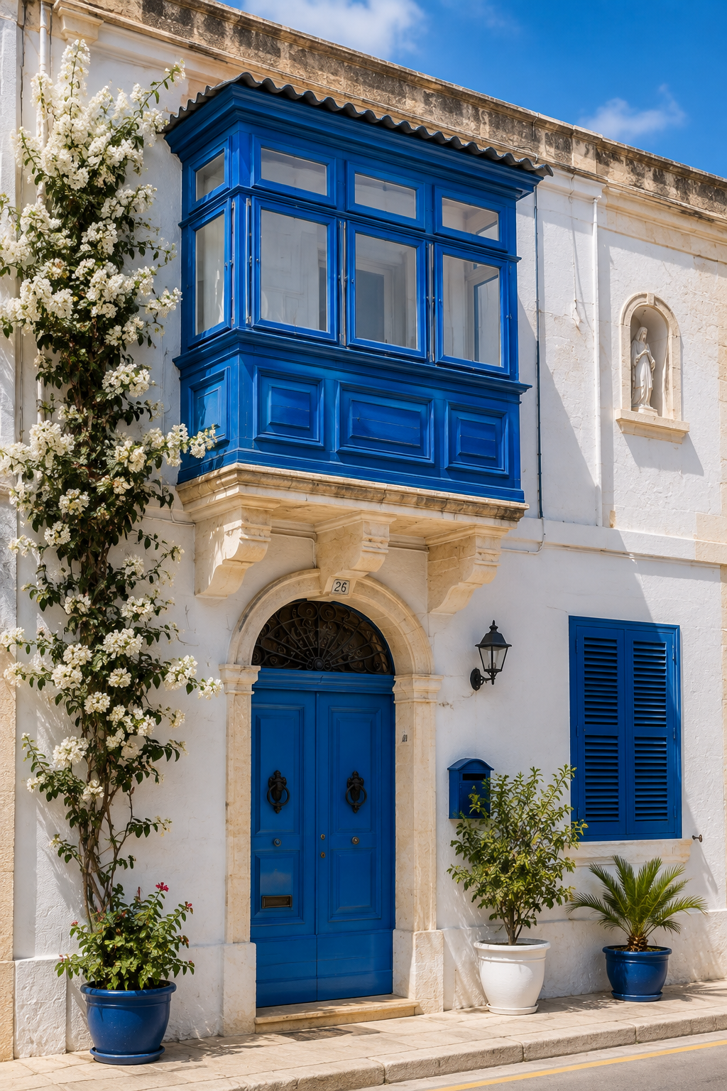 Traditional blue Maltese house